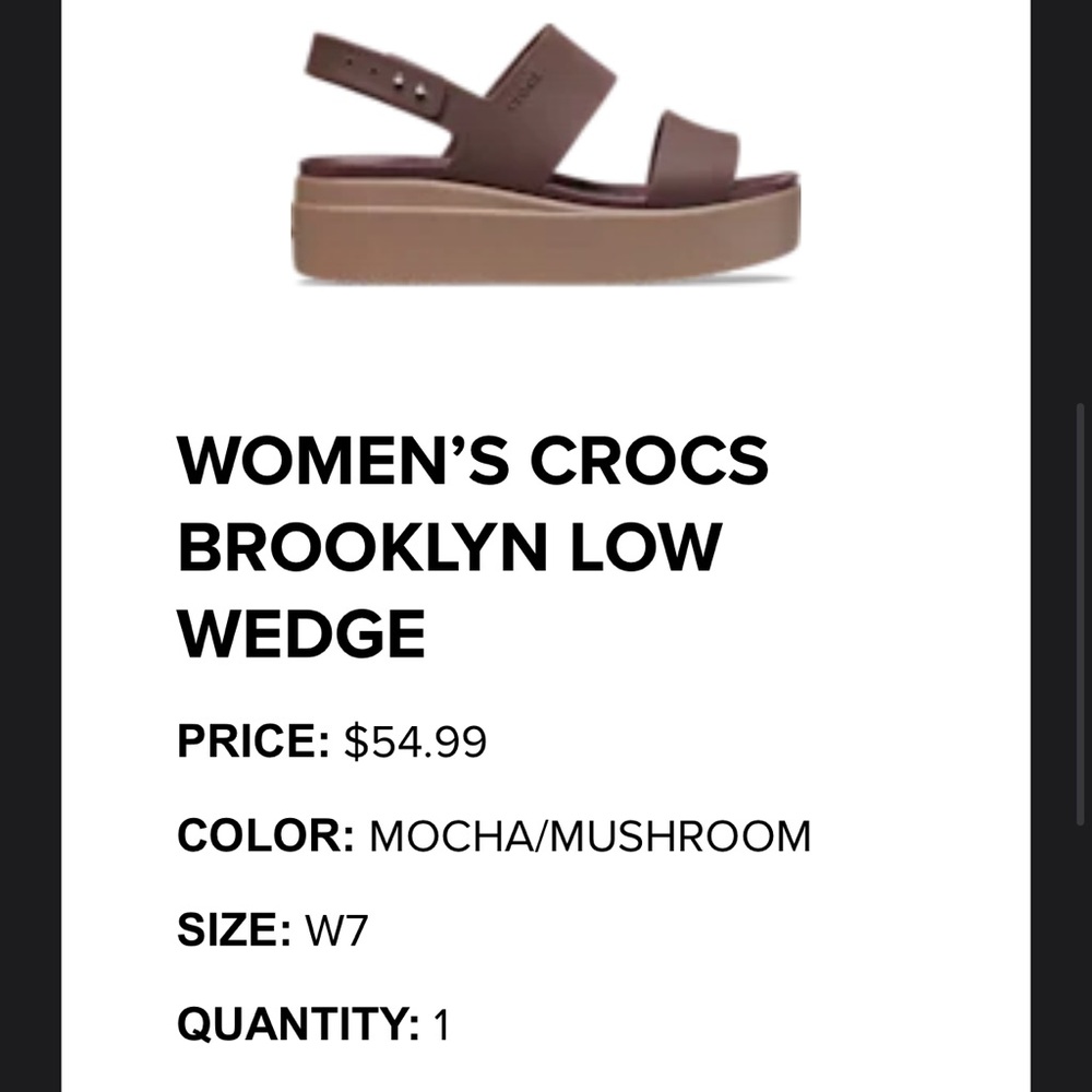 WOMEN’S CROCS BROOKLYN LOW WEDGE IN MOCHA/MUSHROOM SIZE WOMEN’s 7